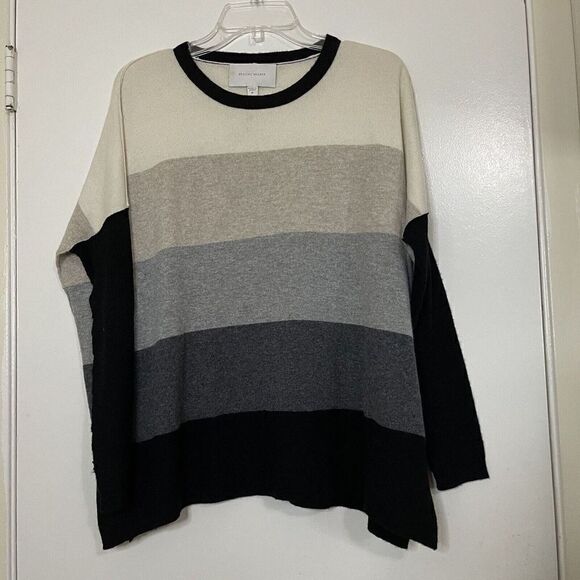 BROCHU WALKER color block stripe neutral cashmere wool pullover sweater size P - Picture 1 of 5